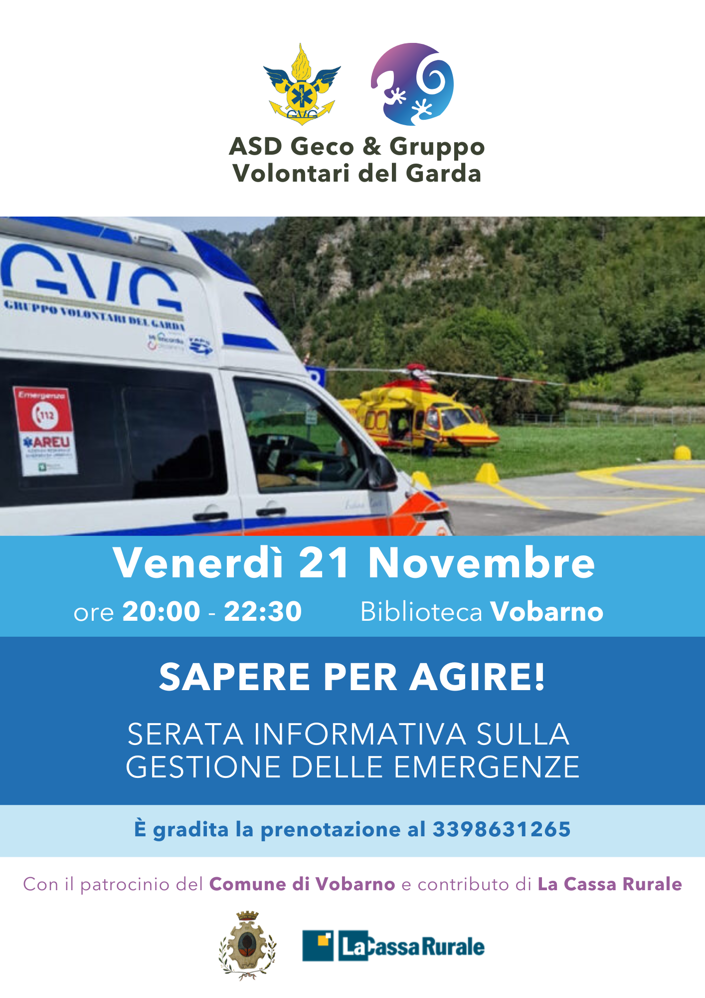 SAPERE PER AGIRE! Serata informativa per la gestione delle emergenze