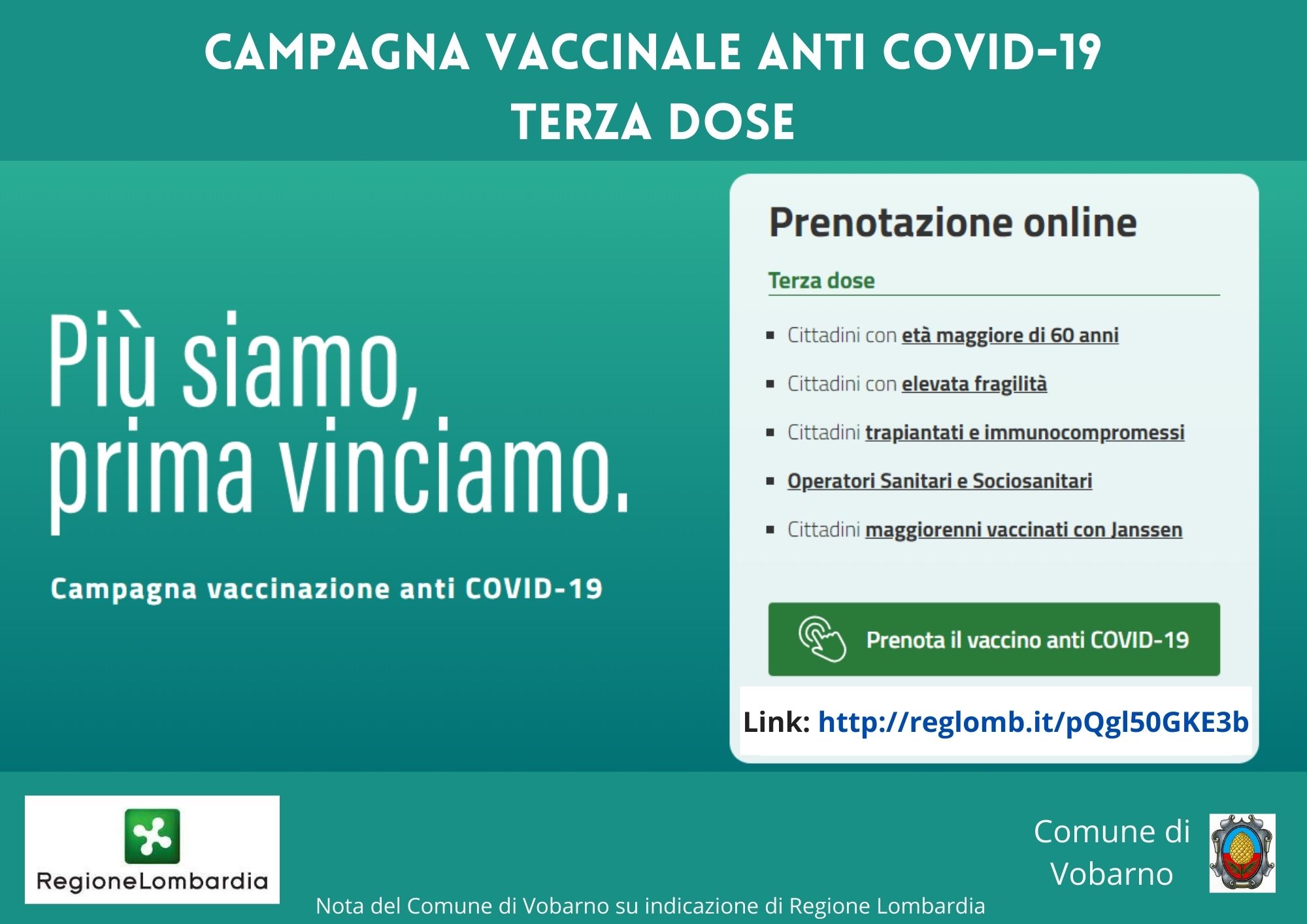 Campagna vaccinale anti covid-19 terza dose- Informativa