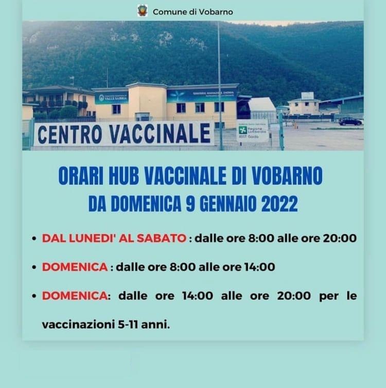 Orari Hub Vaccinale Di Vobarno Da lunedì 09/01/2022